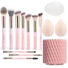 Brochas de Maquillaje Profesional 14 Piezas kit,Con 1 Soporte Para