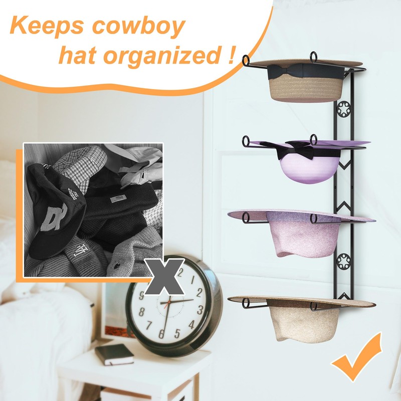 8 Pieces Cowboy Hat Organizer Hangers for Wall, Western Hat