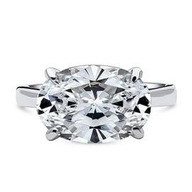 BERRICLE Sterling Silver Solitaire Wedding Engagement Rings 5.5 Carat Oval Cut Cubic Zirconia CZ Statement East-West Cocktail Ring for Women, Rhodium Plated Size 5.5