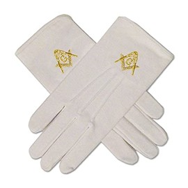 The Masonic Exchange Gold Square & Compass Hand Embroidered Masonic White Gloves