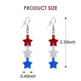 4th of July Earrings for Women Glitter Star Drop Dangle Earrings Patriotic American Flag Independence Day Accessories Red White Blue