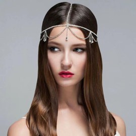 LUXCASTLE Rhinestone Drop Head Chain Crystal Forehead Headband Wedding Bridal Hair Chain Headpiece for Women and Girls