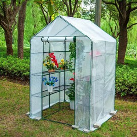 Walk-in Greenhouse Replacement Cover with Roll-Up Zipper Door56x56x76 inch PVC Plant Gardening Greenhouse Cover for Gardening Plants Cold Frost Protection Wind Rain Proof (white frameless)