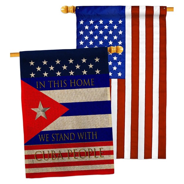 USA Decoration Stand with Cuba Burlap House Flag Pack Support