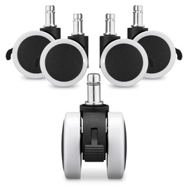 kwmobile 5 x Hard Floor Castors with Brake 11/22 mm - Also for Soft Floor - 360° Office Chair Castors Replacement Castors - Replacement Office Chair Castors Set in White