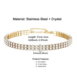 WangGao Stainless Steel 2 Row Rhinestone Hand Chain Sparkling Crystal Tennis Bracelets for Women Shiny Cubic Zirconia Bracelet Jewelry Bridal Wedding Bridesmaid,Gold Color