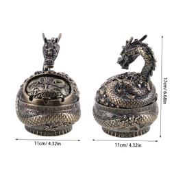 minkissy Dragon Ashtray with Lid Windproof Metal Patio Ashtray for Outdoor Use Stylish Decorative Cigar Holder with Slots for Balcony Garden and Deck Unique Home Accent