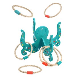 Petit Collage: Happy Octopus Wooden Hoopla - Wooden Carnival Ring Toss Game with Rope Rings - Perfect for Indoor or Outdor Play - Great Birthday Party Activity or Gift for Kids Ages 3+
