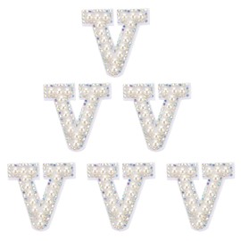 PATIKIL Strass-Buchstaben-Aufnäher, 6 Stück, Anfangsbuchstaben V, selbstklebender Aufnäher, bestickter Stoff, 4,4 cm, Alphabet-Aufkleber für Kleidung, Hüte, Make-up, Taschen, DIY, buntes Weiß