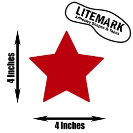 LiteMark Durable Gloss Finish Red 4 Inch Star Decal Stickers, for Floors, Ceilings, Walls, Laptops, and Smooth Surfaces, (Pack of 12 Stars)