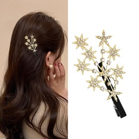 Glitter Gold Star Hair Clips for Styling Clip for Girls Rhinestones Star Hair Barrette for Women Girls Star Hair Pins Bridal Hair Accessories for Wedding Party Prom Costume