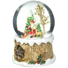 Glitterdomes 100mm Musical Glitter Dome, Features Santa with Woodland Animals on a Tree Like Base with a Racoon Peeking Out, 5.75-Inch