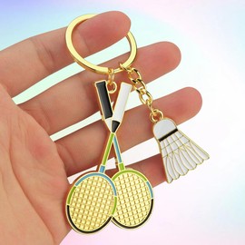 ARFUKA Key Ring, Badminton Pendant, Plain, Key Organiser for Purse, Backpack, Car Keys, Charm Accessories, Gold, One Size