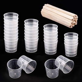 WANDIC 30ml Measuring Cups, 30 Packs Clear Plastic Mixing Cups With 30 Packs Wooden Stirring Sticks Graduated Plastic Cups For Mixing Paints, Epoxy, Resin