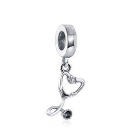 Annmors Jewelry Stethoscope Dangle Cubic Zirconia Charm 925 Sterling Silver for Woman Beads for Women European Bracelet&Necklace T491
