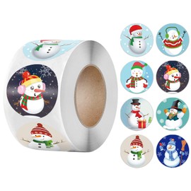Christmas Stickers, 500 PCS 1.5” Merry Christmas Labels with 6 Snowman Patters, Round Roll Self Adhesive Seals for Xmas Favor Gift Cards Envelopes