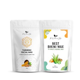 The Wellness Shop - Turmeric Facial Wax - 5 Minute Painless Herbal Wax Powder (100g) and Best Bikini Wax - 10 Minute Herbal Wax Powder (100g)
