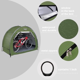 Bike Shed, Outdoor Portable Bike Storage Shed Tent, Bike Tent, Waterproof Bicycle Shelter with 210D Oxford Fabric, Bicycle Cover Fits 2-3 Bikes (Green)