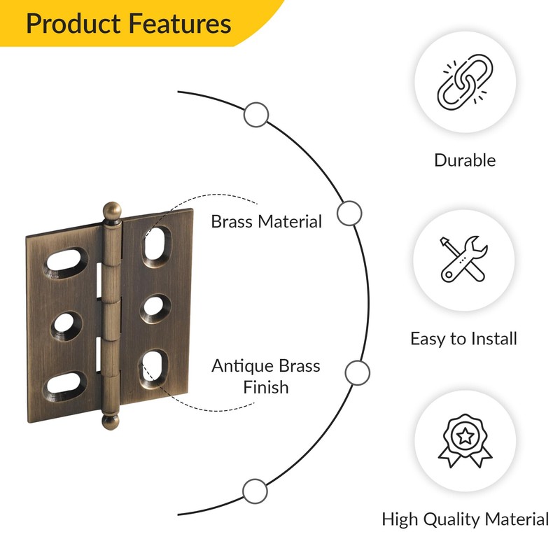 Brixwell QIEA-008 Decorative Butt Hinge with Mortise Ball Finial Antique