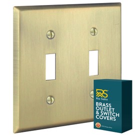 Rio Salto BRASS Double Toggle Vintage Metal Gold Double Toggle Light Switch Covers STANDARD SIZE Wall Plate Toggle Light Switch Wallplate Decorative Gold Wall Switch Plate Covers (Toggle, 2-Gang)