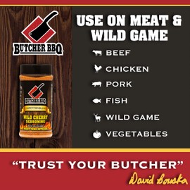 Butcher BBQ Wild Cherry Seasoning Barbeque Blend with Double Sided Lid for Pouring or Shaking | Gluten Free | World Championship Winning Formula | Tastes like Cooking Over Open Flame | MSG Free