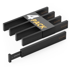 SpaceAid 4 Pack Bamboo Drawer Dividers with Labels, Kitchen Adjustable Drawer Organizers, Expandable Organization for Home Clothes Dressers (17-22 in, Black)
