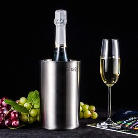 CHEER Wine Chiller Bucket, Stainless Steel Double Walled Iceless Wine Bottle Chiller, Keeps Wine and Champagne Cold Tabletop Stemless Holder 7717-W201-01