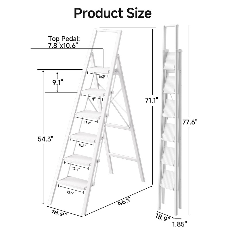 SOLADDER 6 Step Ladder, Anti-Slip and Foldable Step Ladder for