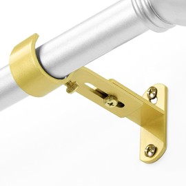 AMZSEVEN Adjustable Curtain Rod Brackets, Metal Window Drapery Rod Hanger Holders Hooks for 1 inch Rods (Warm Gold, Set of 3)