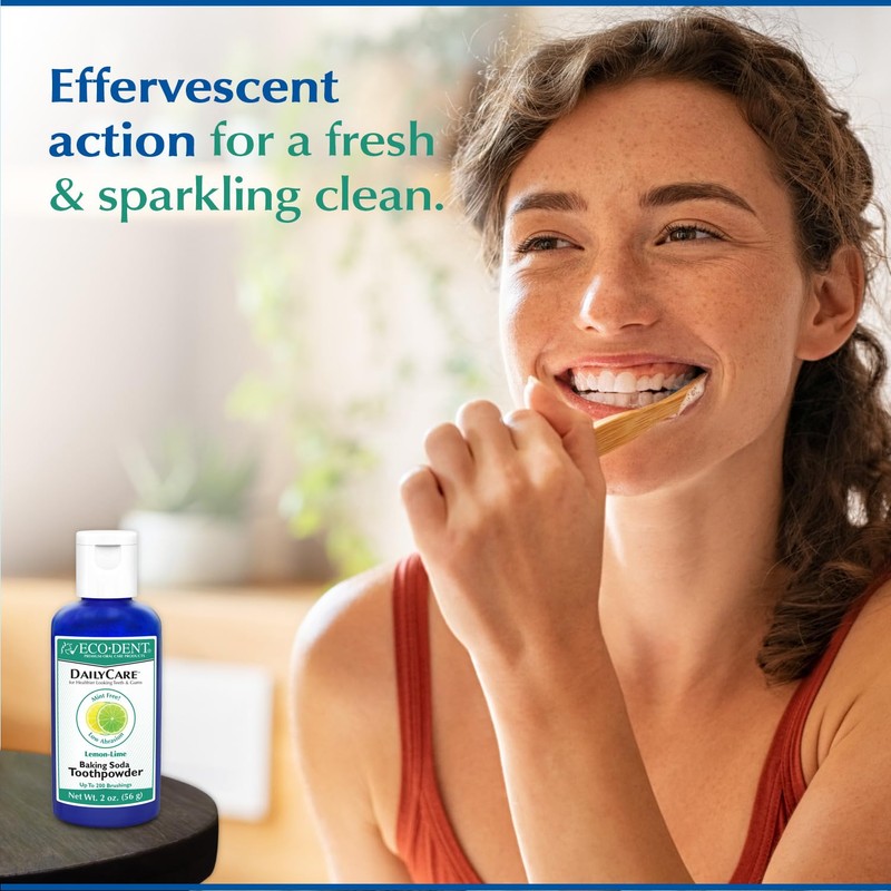 Eco-Dent DailyCare Baking Soda Toothpowder, Lemon-Lime – SLS & Fluoride-Free