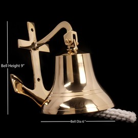 Decorative Brass Anchor Bell Wall Mount Premium Polish Anchor Ship Bells Nautical Ship Boat Maritime Decor