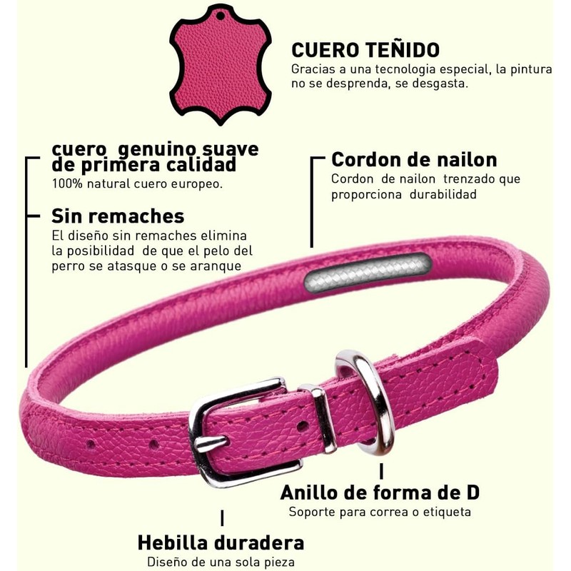 Collar de piel enrollada para perro – L1000, suave y