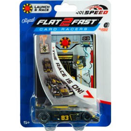 FLAT 2 FAST Original Speed Card Racer – Flat Car Racer and Pocket Size Racecar Launcher with Real Rubber Tires for High-Speed Racing – Load, Launch, Race! – Onyx Black