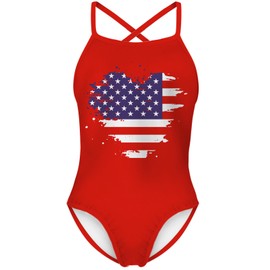 Balkorith Girls American Flag Swimsuits Quick Dry One Piece Beach Bathing Suit Shoulder Strap 4th of July Swimwear 10 Years