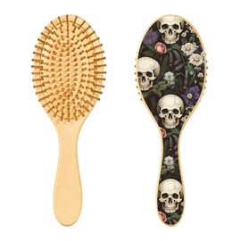 ALAZA Vintage Skull Hair Brush for Women Men Natural Wood Detangler Brushes for All Hair Types Hairbrush for Wet & Dry