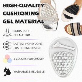 Beautulip Beautulip Ball of Foot Cushions Women, Metatarsal Pads, High Heel Comfort Pads, Weight Shifting and Shock Absorbing in Shoes (2 Pairs) (Clear)
