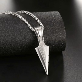 TREE NEST Collar para Hombre, Cadena con Dije, Collar con Colgante de Punta de Flecha de Acero Inoxidable para Hombres, Cadena Vintage Hombre, Cadena para Hombre, Collar de Plata para Hombre con Cadena de 55 cm