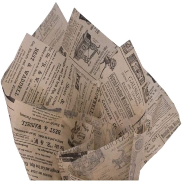 Tissue Paper for Gift Wrapping with Design (Vintage Newspaper) Black and Tan, 24 Large Sheets (20x30)