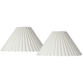 Set of 2 Box Pleat Empire Lamp Shades Antique White Large 7" Top x 20.5" Bottom x 10.75" High x 12.5" Slant Spider with Replacement Harp and Finial Fitting - Springcrest