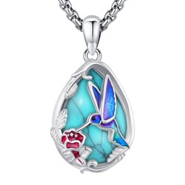 LOOVE Turquoise Jewelry for Women Hummingbird Necklace Sterling Silver Teardrop Turquoise Necklaces for Women Hummingbird Jewelry Gifts