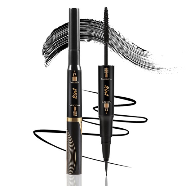 Apooliy 2 in 1 Waterproof Mascara + Liquid Eyeliner Pen,Volumizing
