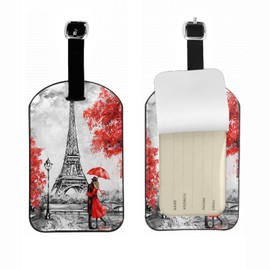 Zoczos Paris Travel Baggage Bag Tags Oil Painting City Landscape Eiffel Tower Couple Under an Umbrella Luggage Tags Travel Suitcase Tags with Name ID Card for Suitcase Schoolbag Lunchbag, 1 Pack