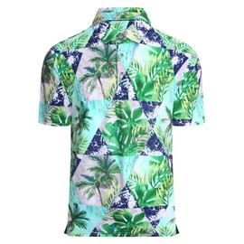 Alex Vando Mens Hawaiian Golf Shirt Moisture Wicking Digital Print Golf Shirts for Men,Navy Palm,L