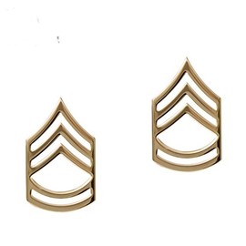 E-7 Sergeant SGT 1st First Class Army Collar Brass Pins Insignia (2) Polished Gold MADE IN USA, Certified