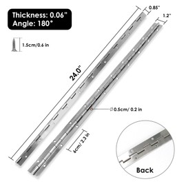 304 Stainless Steel Heavy Duty Continuous Piano Hinges, 2 Pack, 1-1/5" x 24", 0.06" Polished Finish