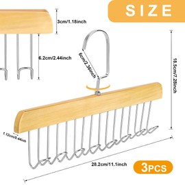 CHENGCKJ 3 Stück Gürtelhalter, Holz Kleiderbügel mit 8 Haken 360 Grad Drehbarer Krawattenbügel Platzsparende Gürtelhalter Schrank Organizer Aufbewahrung für Schals Krawatten Gürtel Socken