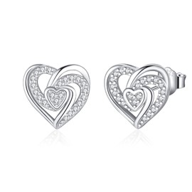 Jrêveinfini Heart Earrings 925 Silver Women's Hypoallergenic Stud Earrings Women's Gifts for Women Mum for Mother's Day, Sterling Silver Cubic Zirconia, lemon amber