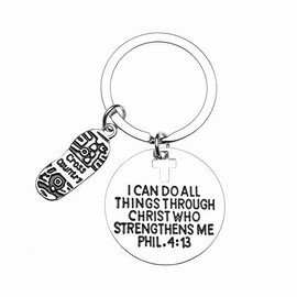 Cross Country Runner Keychain, Christian Faith Charm, I Can Do All Things Through Christ Who Strengthens Me Phil. 4:13 Scripture Jewelry, Gift for Runners, Cross Country & Track and Field