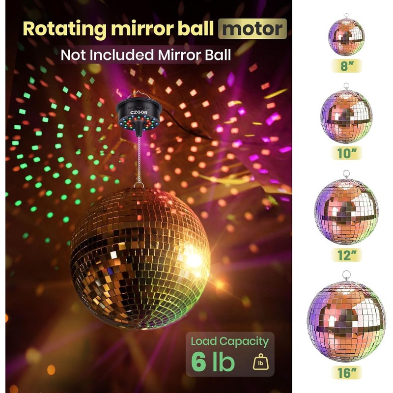 3-15 RPM Disco Ball Motor with Remote, Light Up Rotating