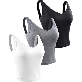 NELEUS 3 Pack Athletic Cropped Tank Top Padded Bra with Removable Cups Yoga Workout Running Shirts for Women,8200,Black/Grey/White,L